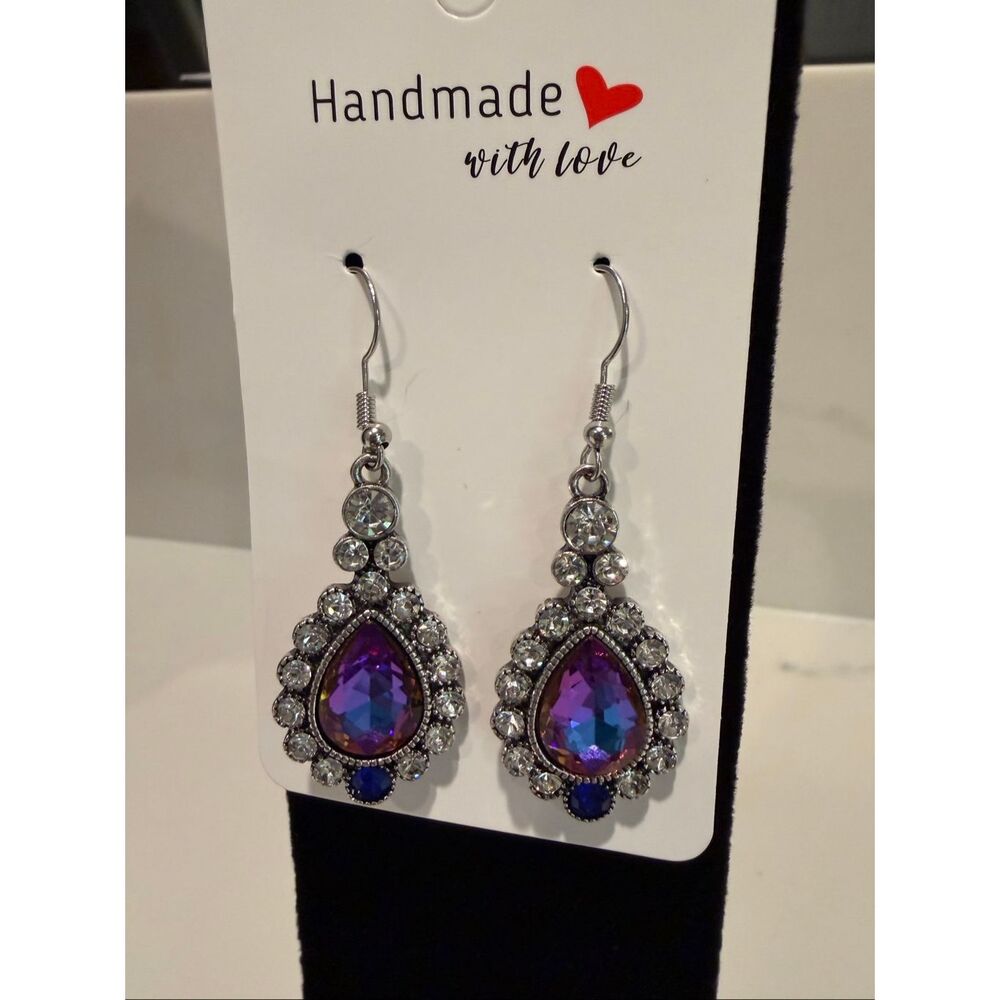 Vintage inspired rhinestone dangle, handmade earrings